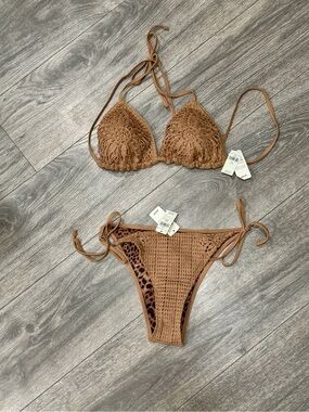 Crochet Tie-Side Bikini Set Aerie medium NWT